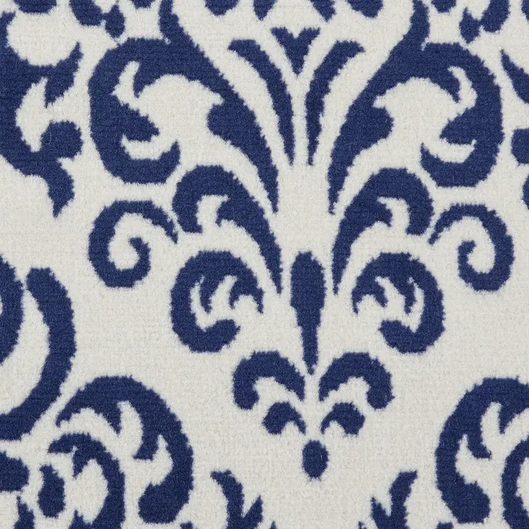 2' X 4' Blue And White Damask Area Rug