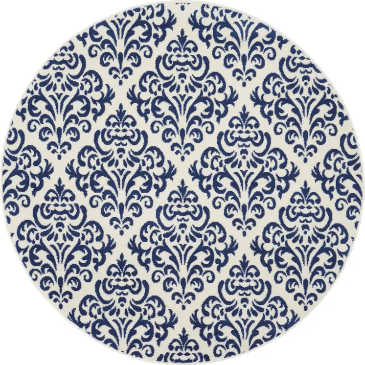 5' Blue and White Round Damask Power Loom Area Rug