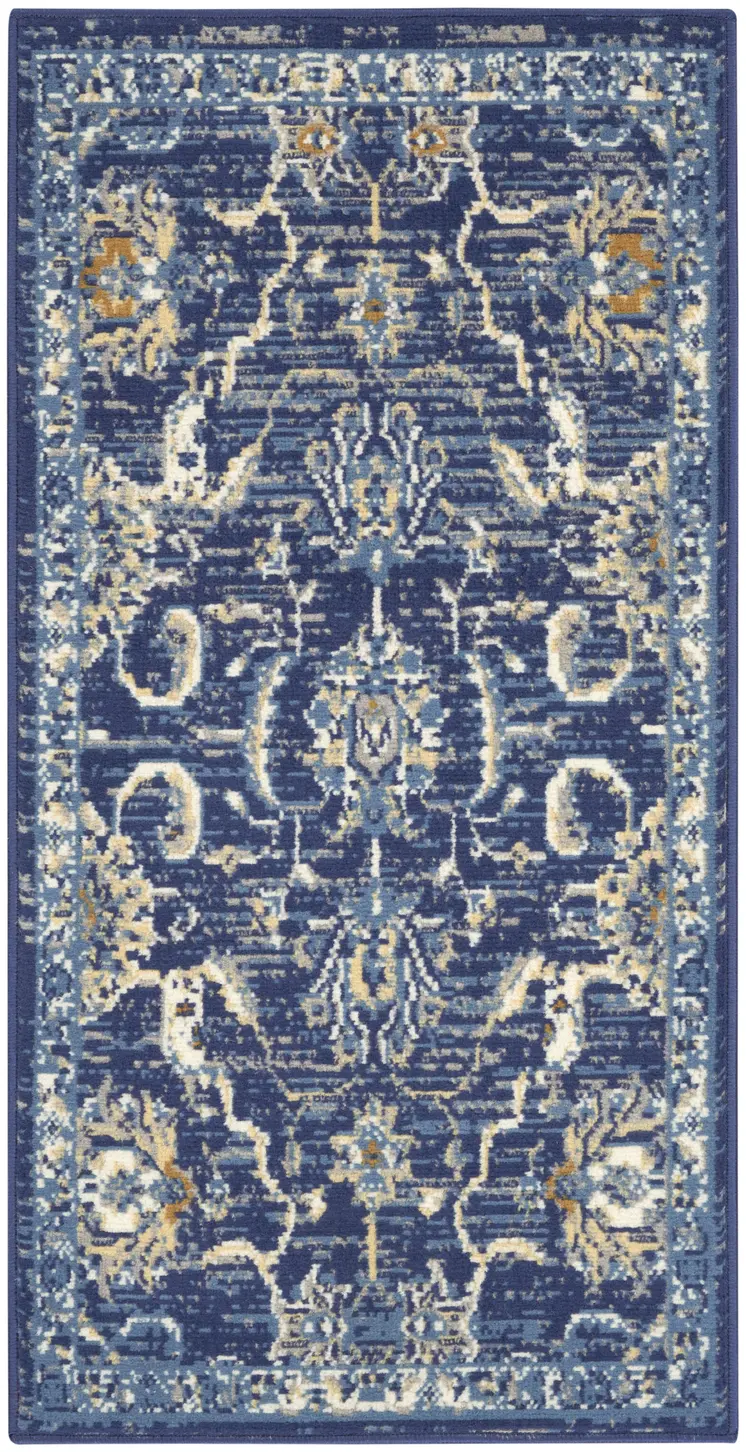 3' X 5' Blue and Gold Oriental Power Loom Area Rug