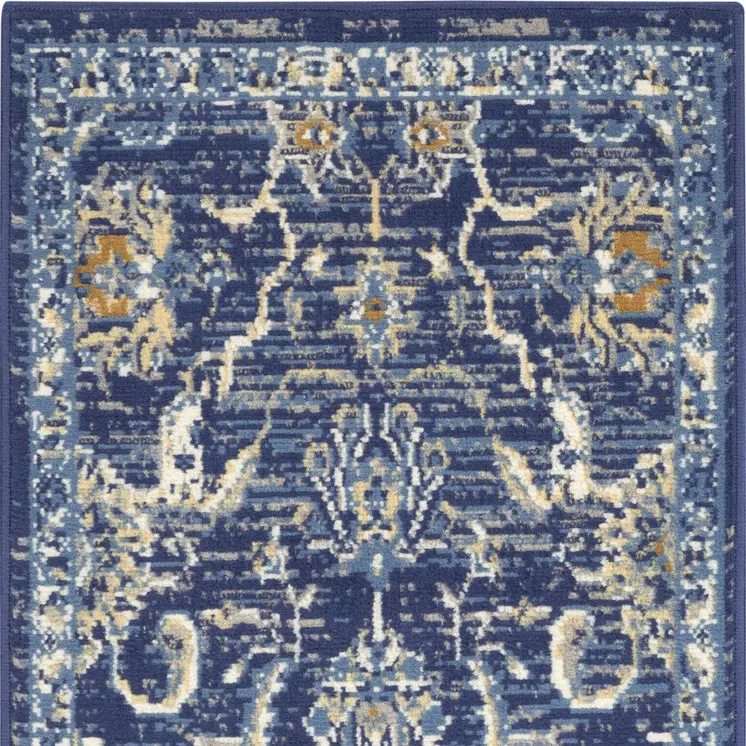 3' X 5' Blue and Gold Oriental Power Loom Area Rug