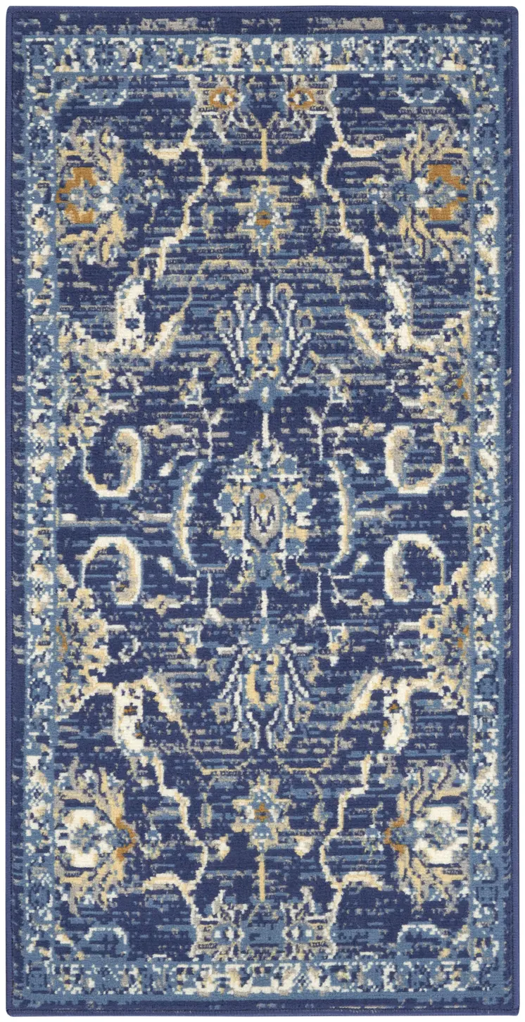 3' X 5' Blue And Beige Oriental Area Rug