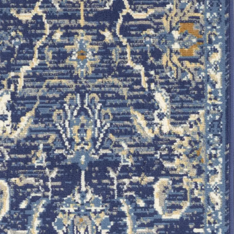 3' X 5' Blue and Gold Oriental Power Loom Area Rug