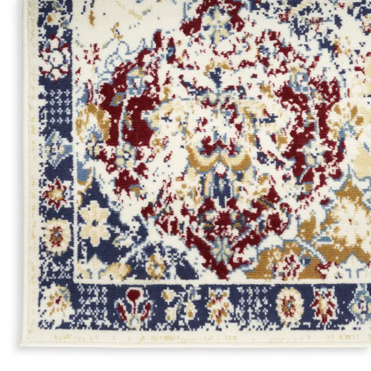 3' X 5' Ivory Red and Blue Ogee Distressed Non Skid Area Rug