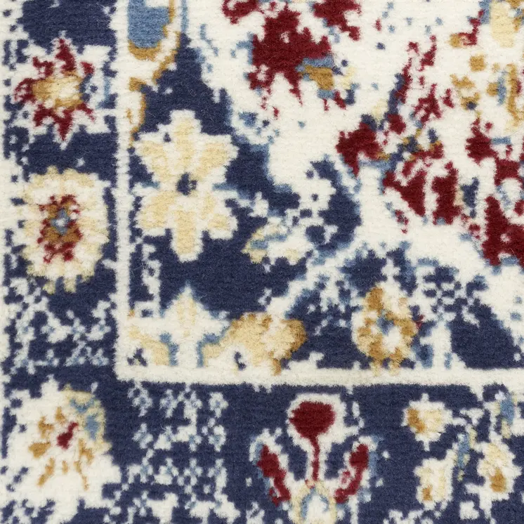 2' X 4' Ivory Red and Blue Ogee Distressed Non Skid Area Rug