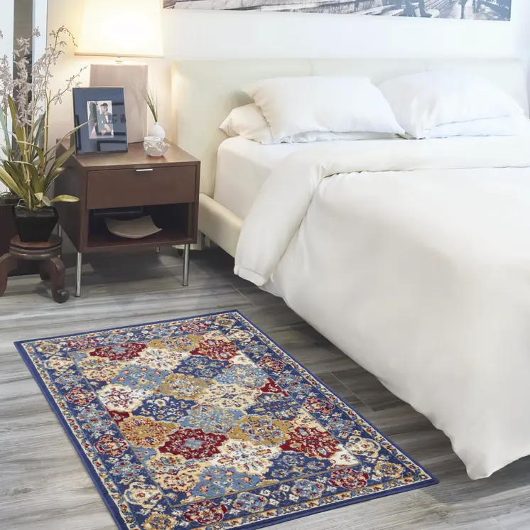 3' X 5' Red Blue and Light Brown Ogee Distressed Non Skid Area Rug