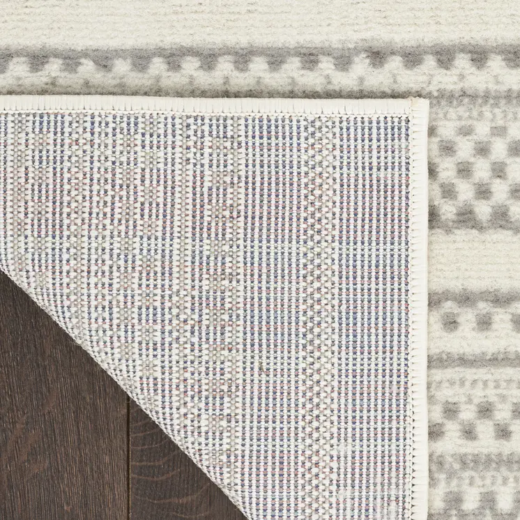 2' X 4' Gray and Ivory Striped Power Loom Distressed Area Rug