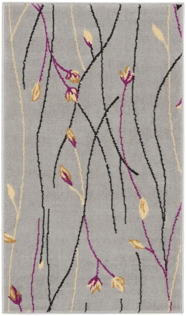 2' X 4' Gray and Pink Floral Power Loom Area Rug
