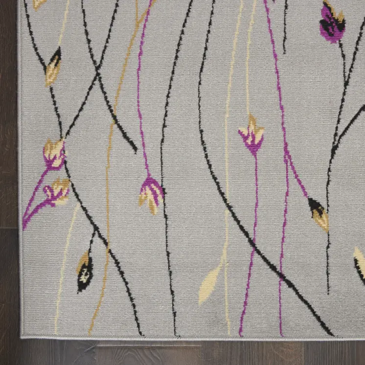2' X 4' Gray and Pink Floral Power Loom Area Rug