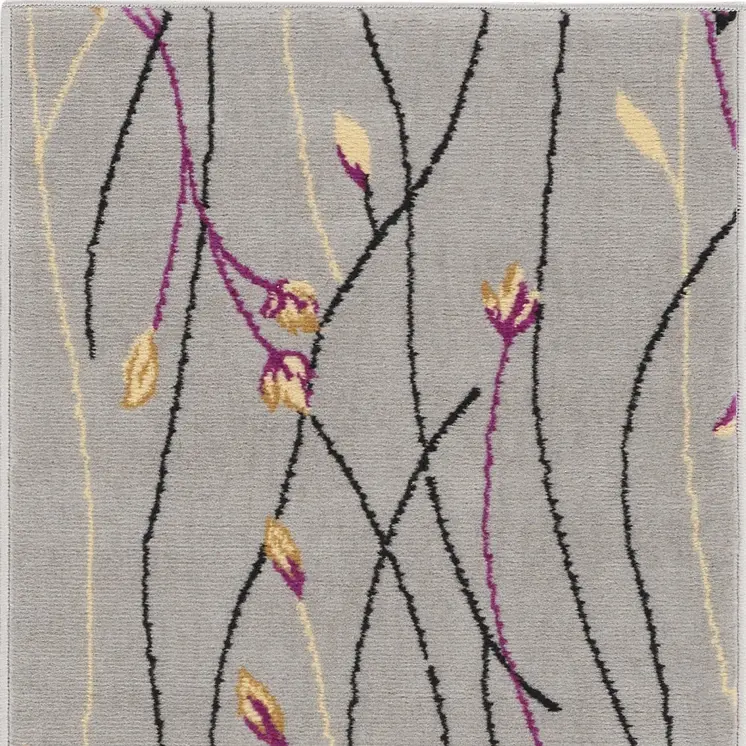 2' X 4' Gray and Pink Floral Power Loom Area Rug