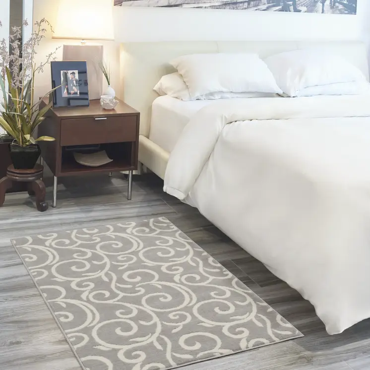 3' X 5' Gray and Pink Floral Vines Power Loom Area Rug
