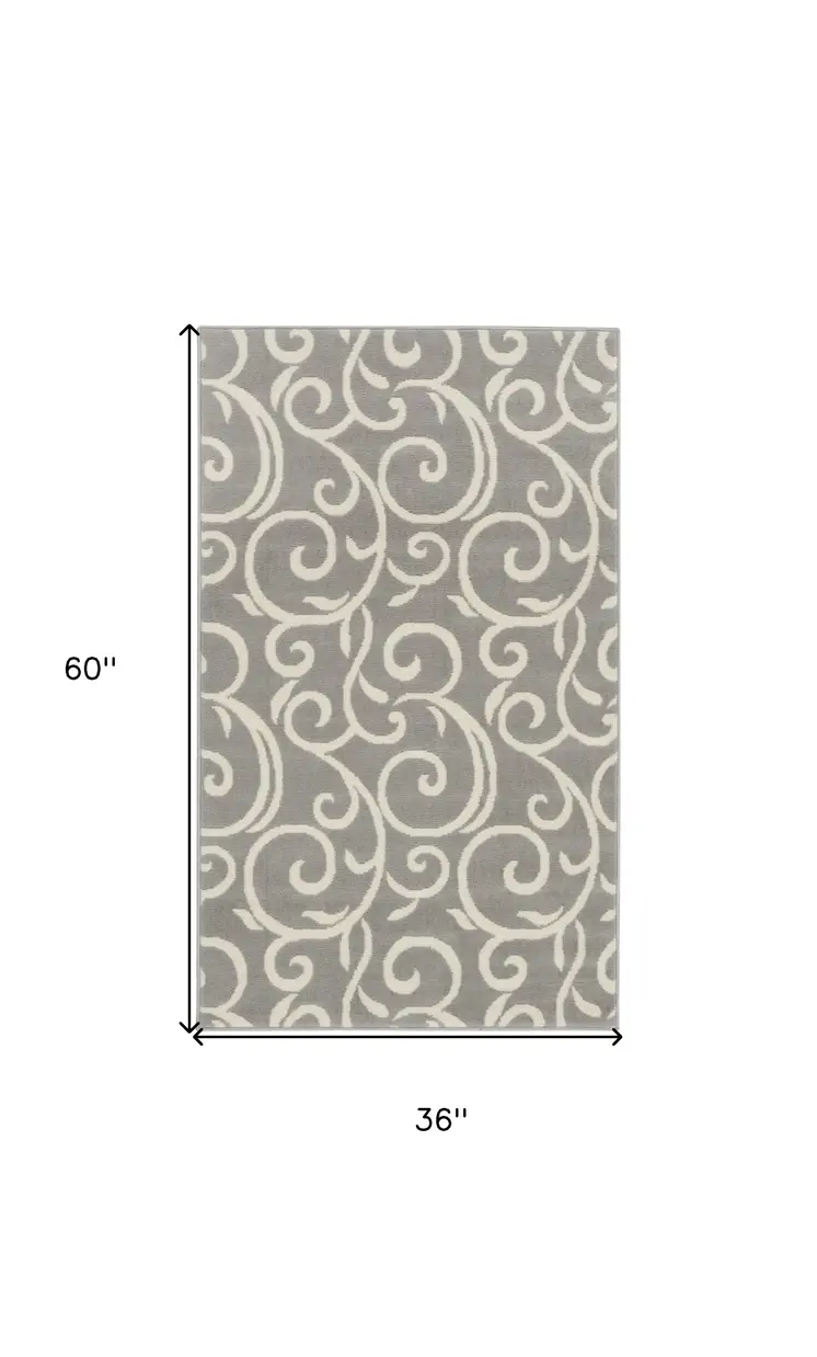 3' X 5' Gray and Pink Floral Vines Power Loom Area Rug