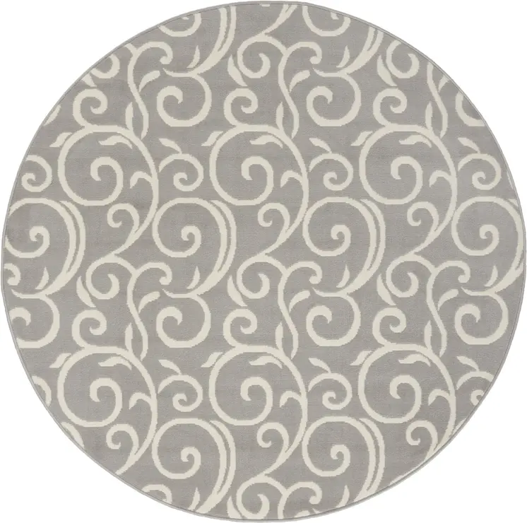 5' Gray and Ivory Round Floral Vines Power Loom Area Rug