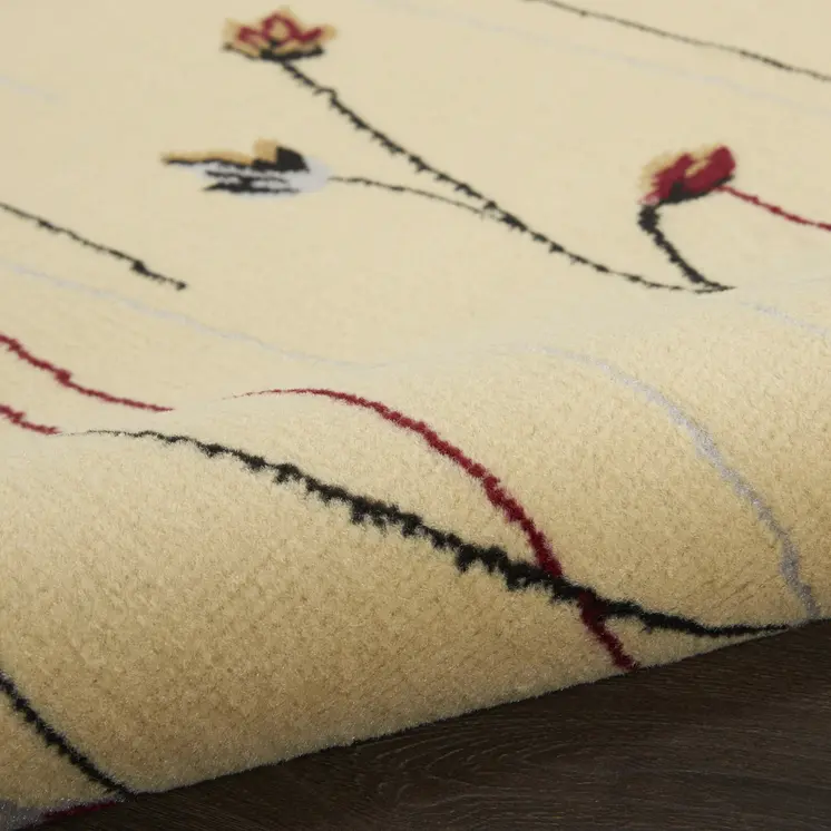 2' X 4' Ivory And Black Floral Area Rug