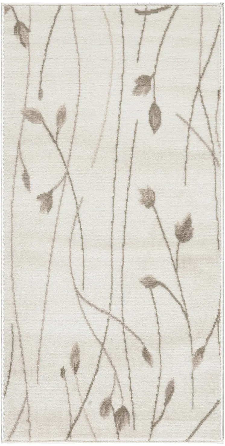 2' X 4' Beige and Ivory Floral Power Loom Area Rug