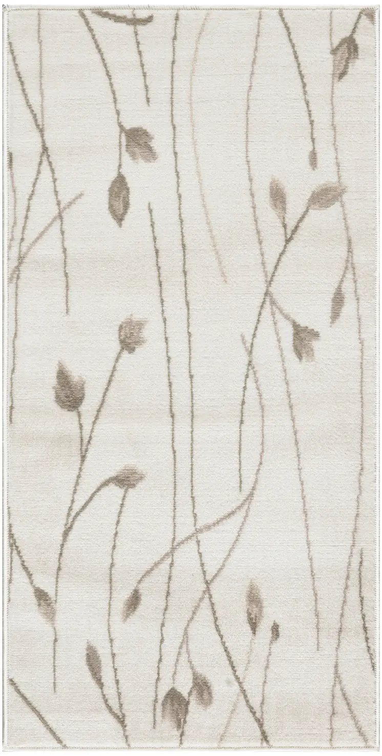 2' X 4' Beige and Ivory Floral Power Loom Area Rug