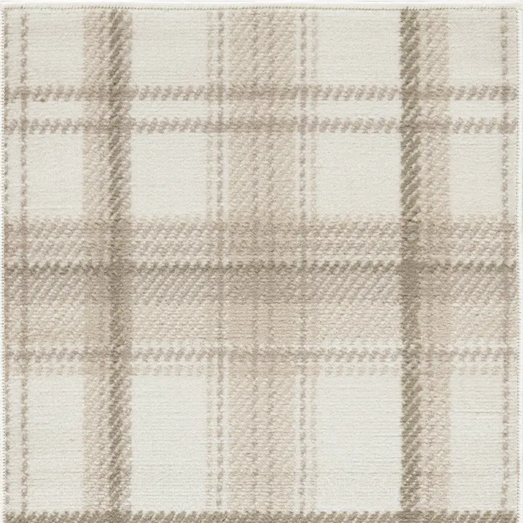 2' X 4' Beige and Ivory Plaid Power Loom Area Rug