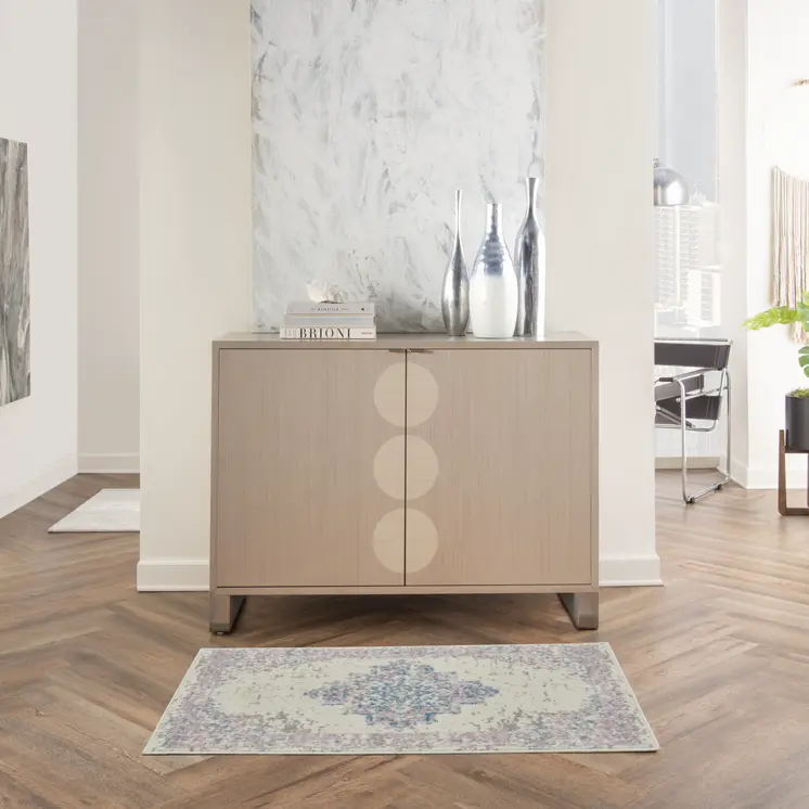 2' X 4' Ivory Pink And Blue Medallion Distressed Area Rug