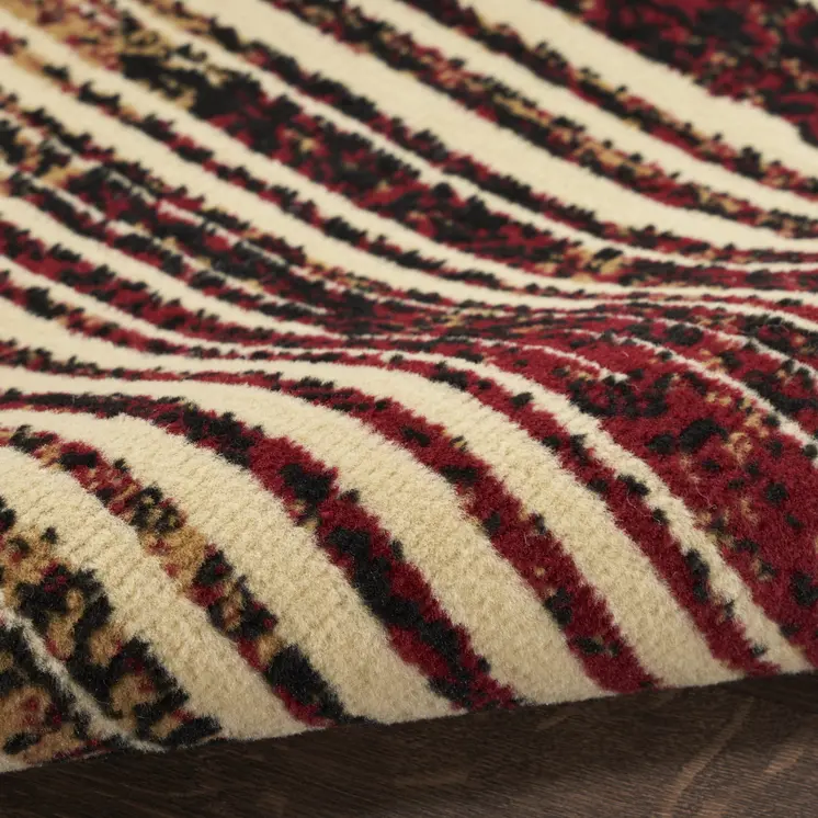 2' X 4' Tan Black and Red Striped Non Skid Area Rug