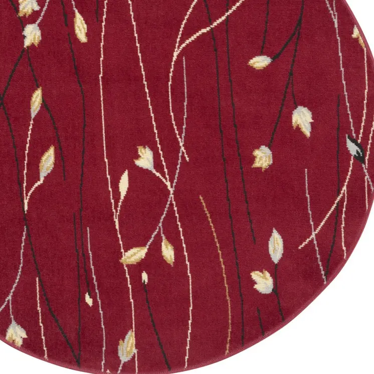 4' Red Black And Ivory Floral Vines Round Rug