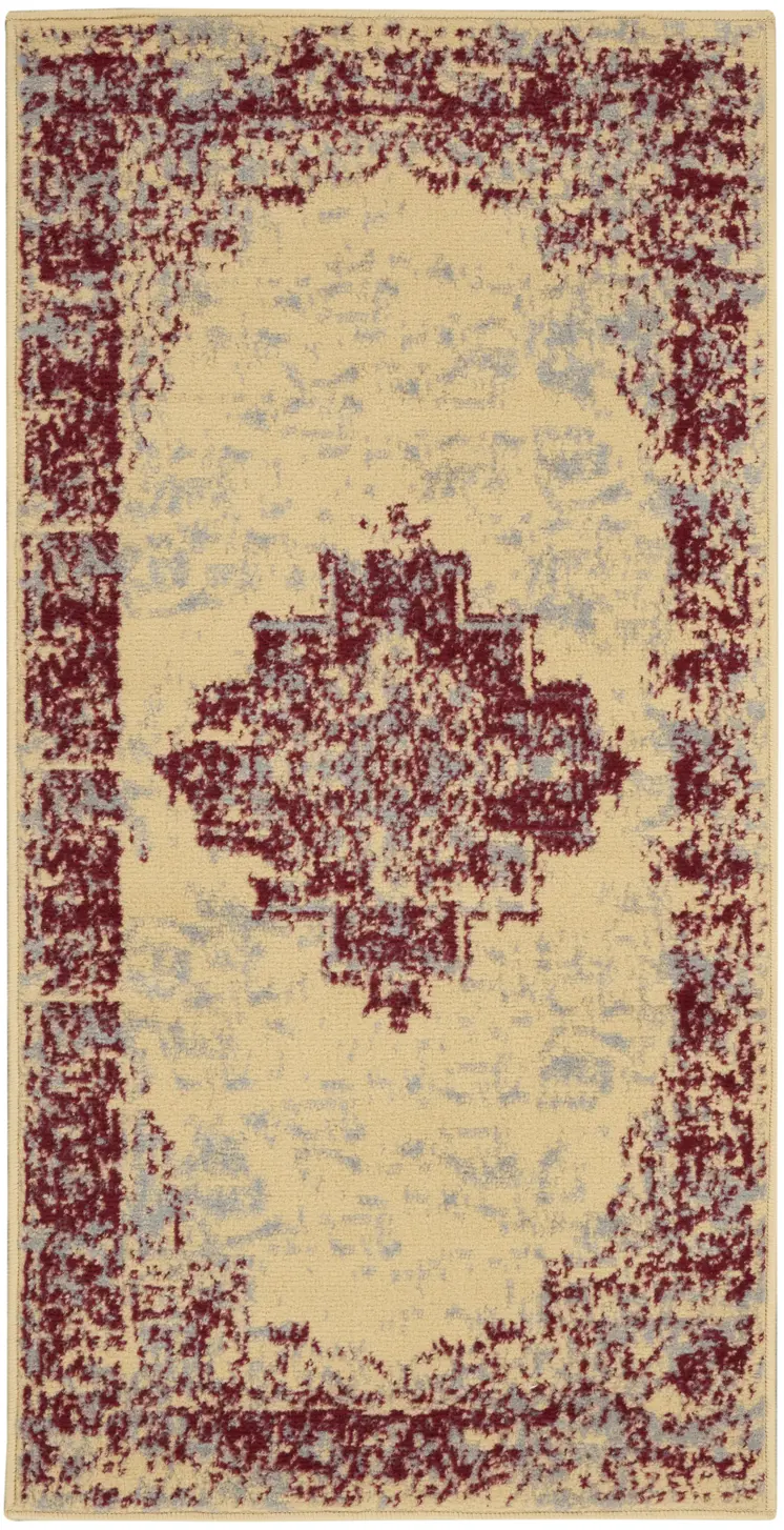 2' X 4' Cream Gray And Red Medallion Distressed Area Rug
