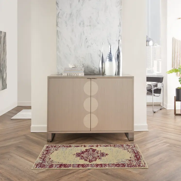 2' X 4' Cream Gray And Red Medallion Distressed Area Rug