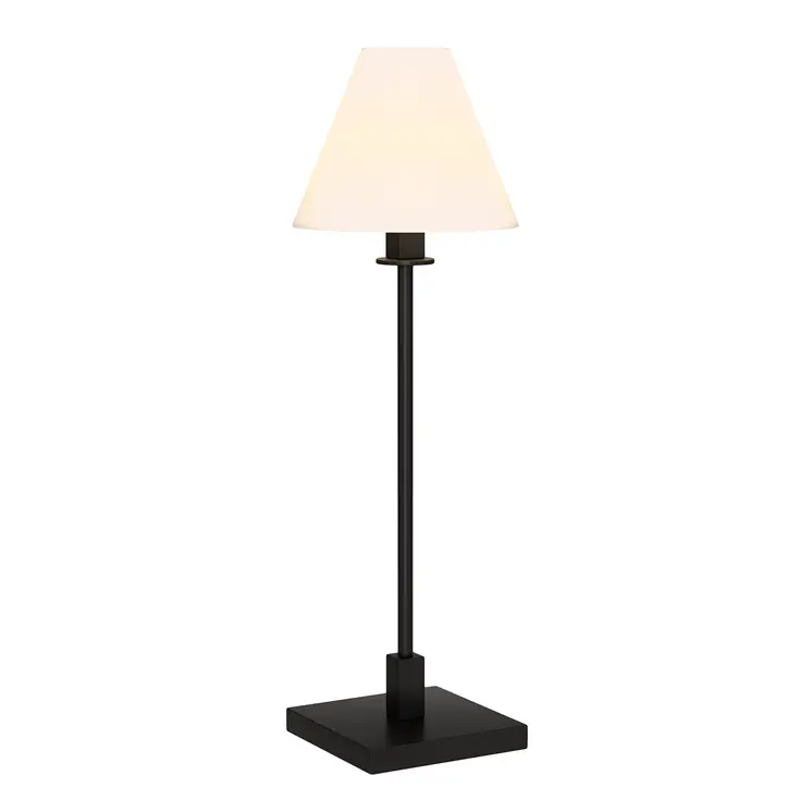28" Black Metal Candlestick Table Lamp With White Cone Shade