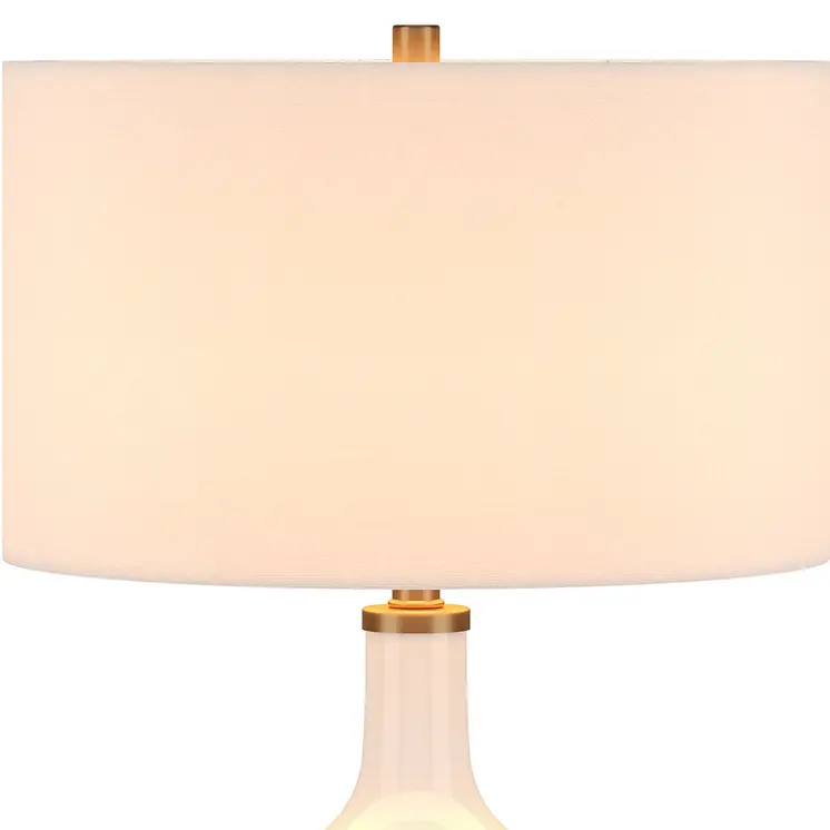25" White Glass Urn Table Lamp With White Drum Shade