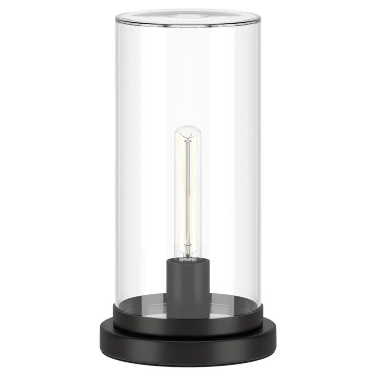 13" Black Metal Table Lamp With Clear Cylinder Shade