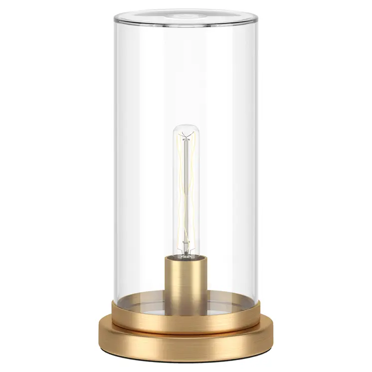 13" Brass Metal Table Lamp With Clear Cylinder Shade