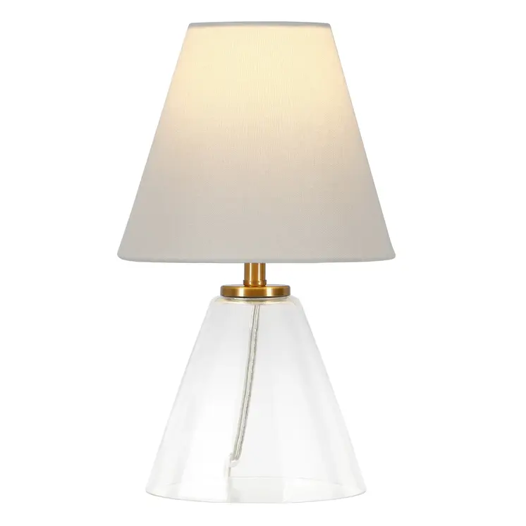 14" Clear Glass Geometric Table Lamp With White Drum Shade