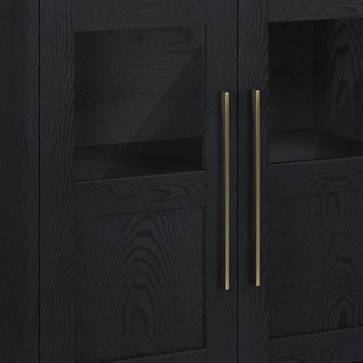 32" Black Wood And Glass Accent Cabinet With Two Doors