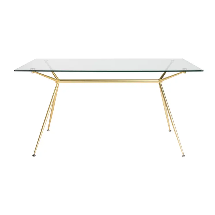 60" Clear And Gold Glass And Steel Dining Table
