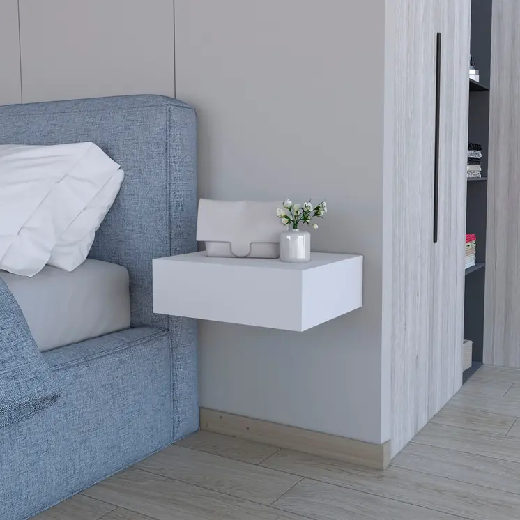 5" White Wood One Drawer Floating Nightstand