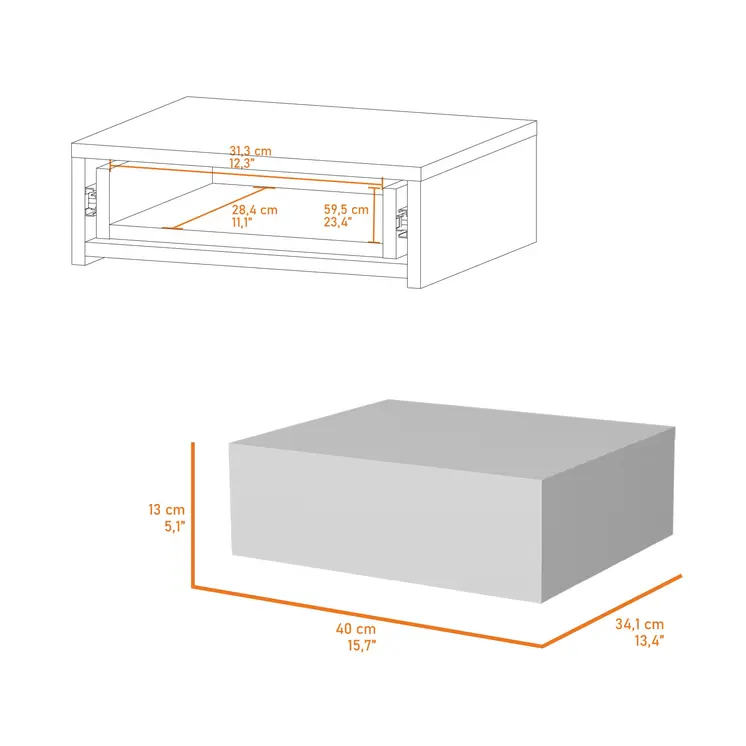 5" White Wood One Drawer Floating Nightstand