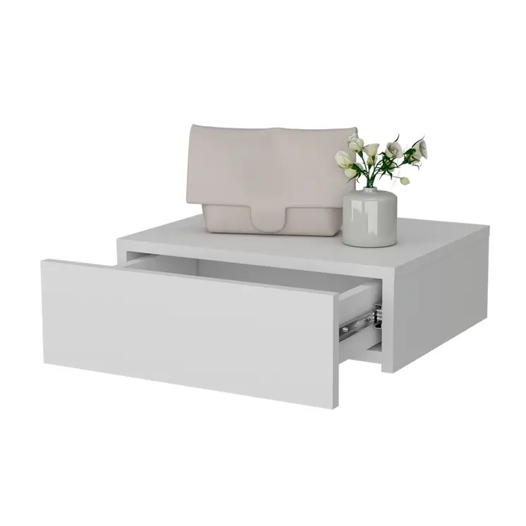 5" White Wood One Drawer Floating Nightstand