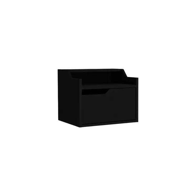 13" Black Wood One Drawer Floating Nightstand