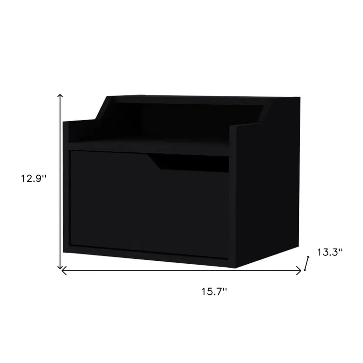 13" Black Wood One Drawer Floating Nightstand