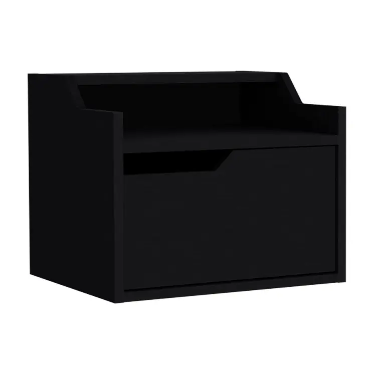13" Black Wood One Drawer Floating Nightstand