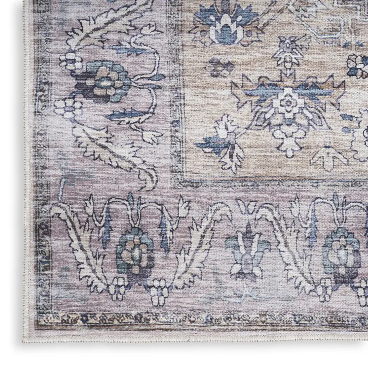 2' X 4' Pink and Ivory Medallion Power Loom Distressed Washable Non Skid Area Rug