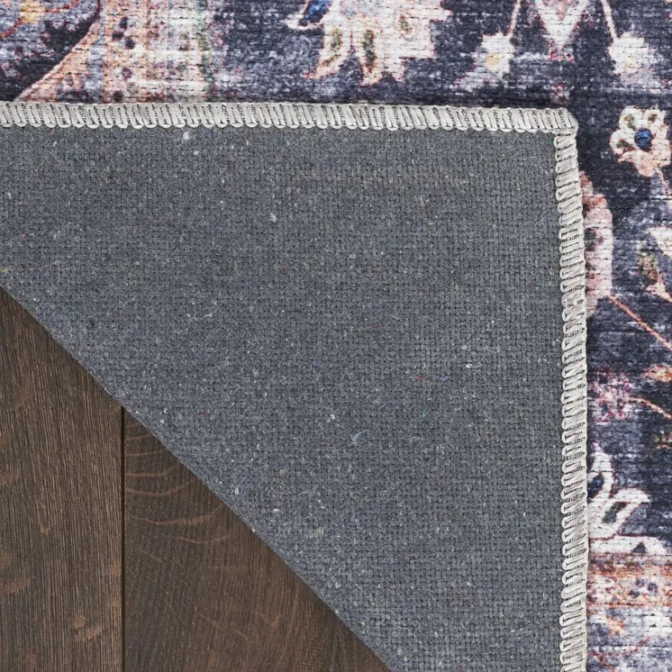 2' X 4' Blue and Ivory Floral Power Loom Distressed Washable Non Skid Area Rug