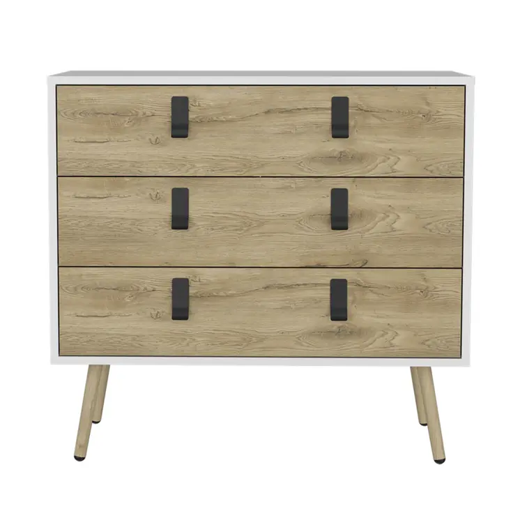 32" White and Natural Three Drawer Dresser