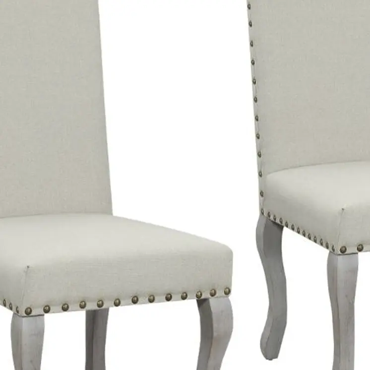 Set of Two Beige And Gray Upholstered Fabric Dining Parsons Chairs