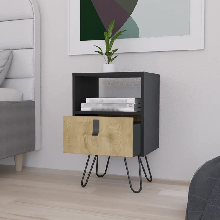 23" Black Wood One Drawer Nightstand