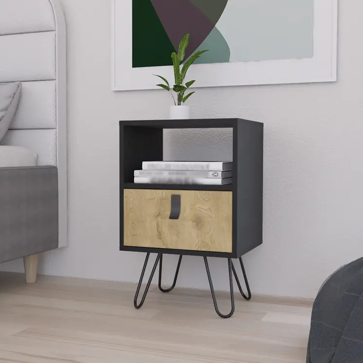 23" Black Wood One Drawer Nightstand