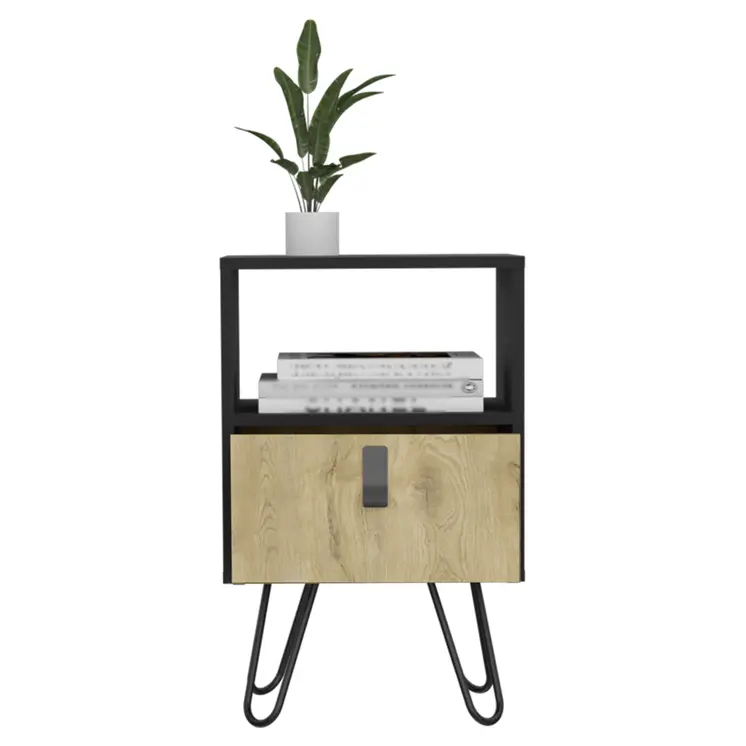 23" Black Wood One Drawer Nightstand