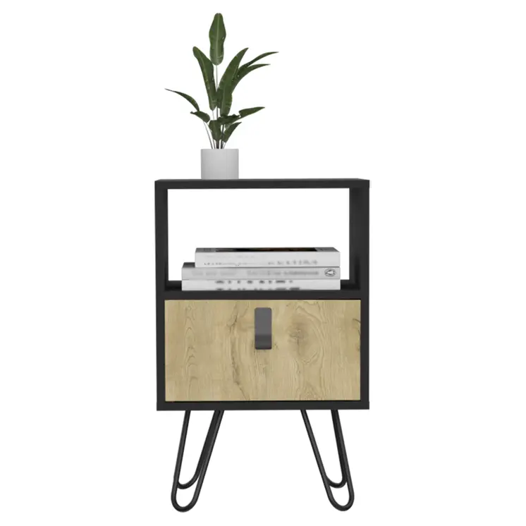 23" Black Wood One Drawer Nightstand