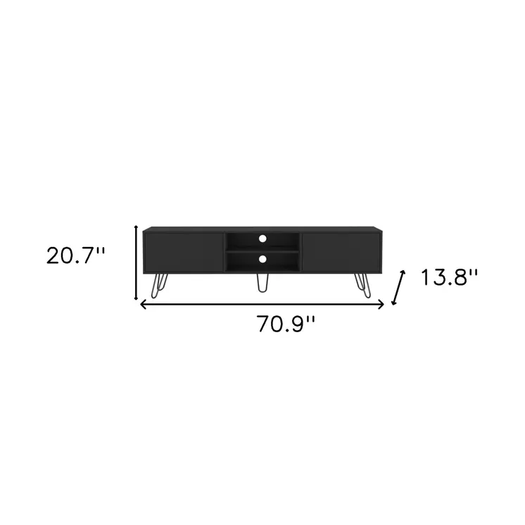 71" Black Wood Enclosed And Open Storage TV Stand
