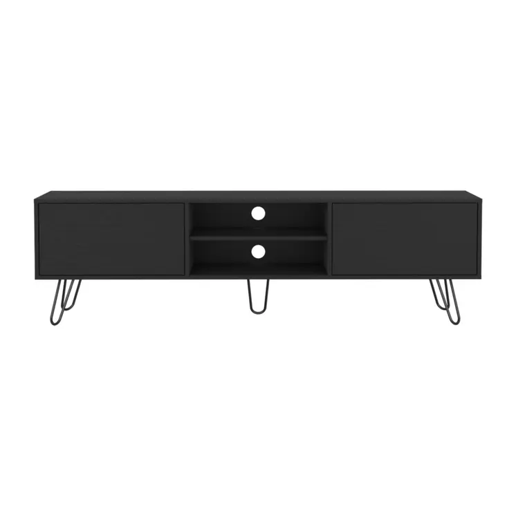 71" Black Wood Enclosed And Open Storage TV Stand