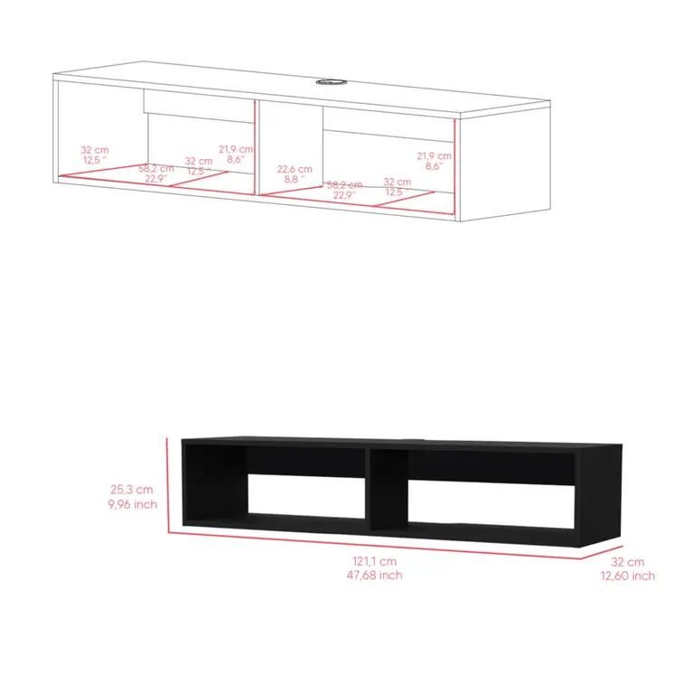 48" Black Floating Mount Entertainment Center