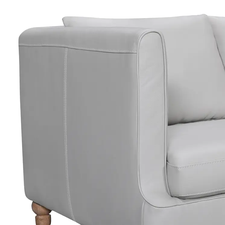 85" Gray Leather Sofa With Brown Legs